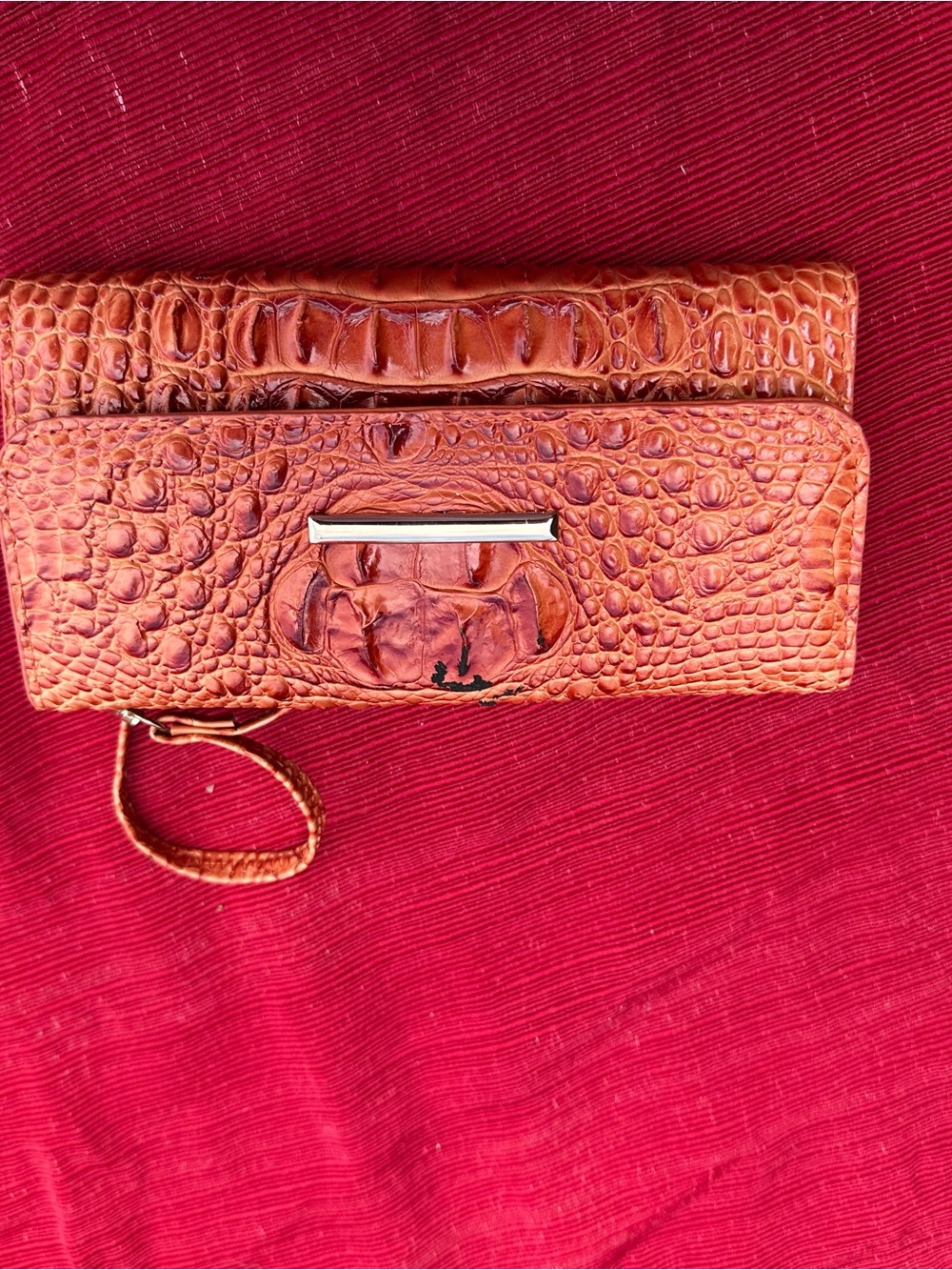 Croc-Embossed Wristlet Clutch in Burnt Orange